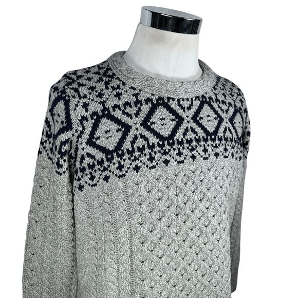 Aran Crafts Jacquard Pullover Sweater Women’s XL Gray Blue Merino Wool Knit New - Picture 2 of 9